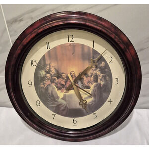 Last Supper 15.5" Round Faux Wood Wall Clock Tested
